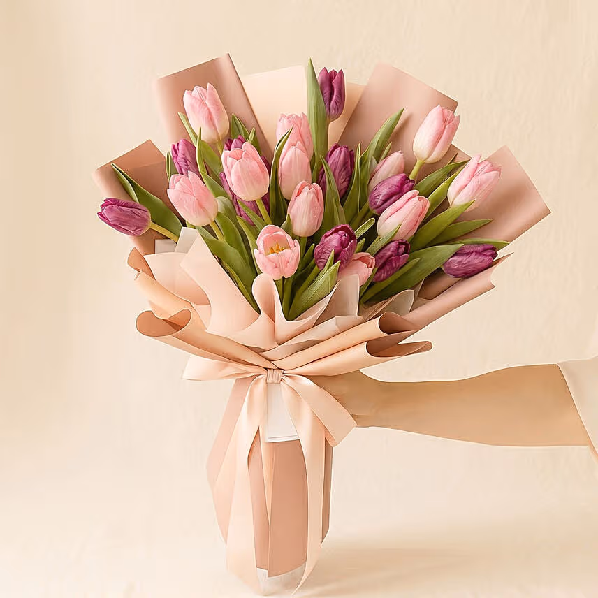 Lovely Pink N Light Pink Tulips Bouquet