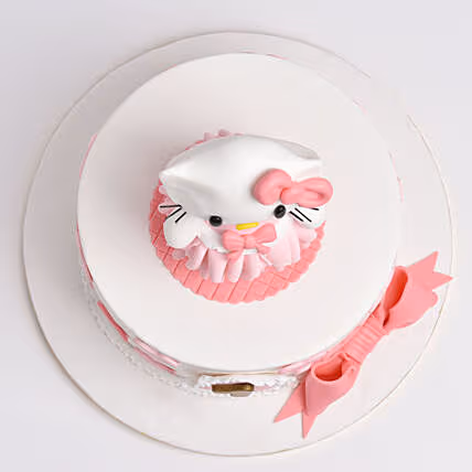 Charming Kitty-Themed Birthday Cake with Chocolate Flavor