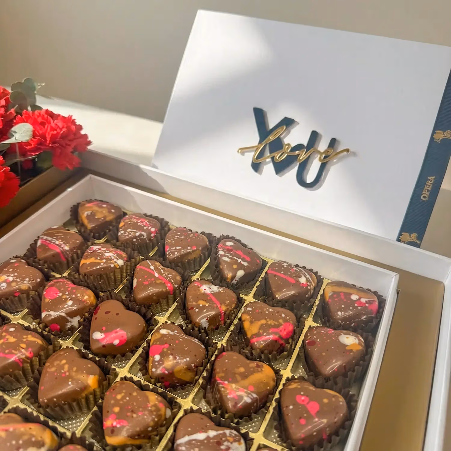 Romantic Red Carnations & Gourmet Chocolate Gift Box