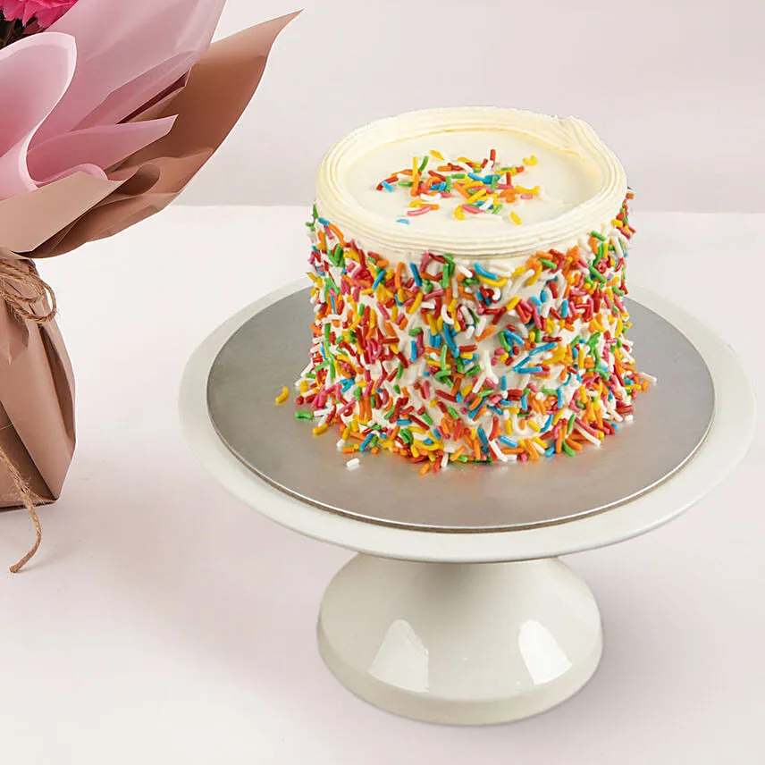Birthday Wish Carnations Bouquet And Cake
