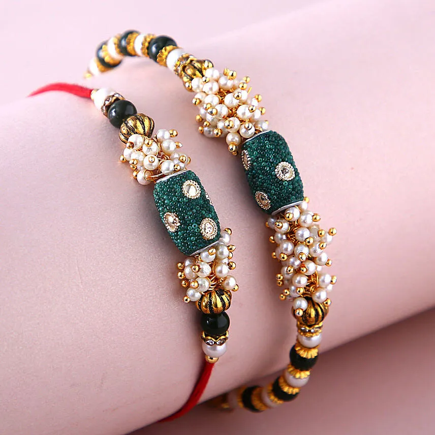 Sneh Pearl Rakhi Set With Lindt Chocolates & Almonds