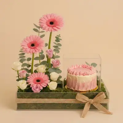 Pink Blush Flower and Cake Tray