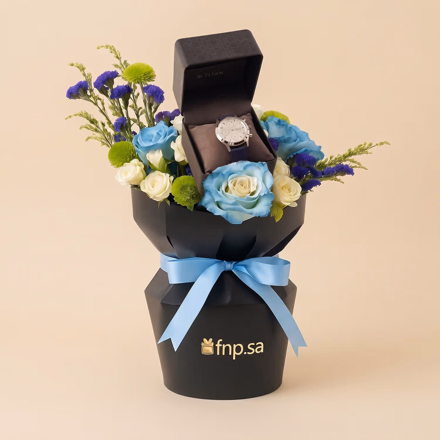 Elegant Gift Box with Watch and Blue Roses