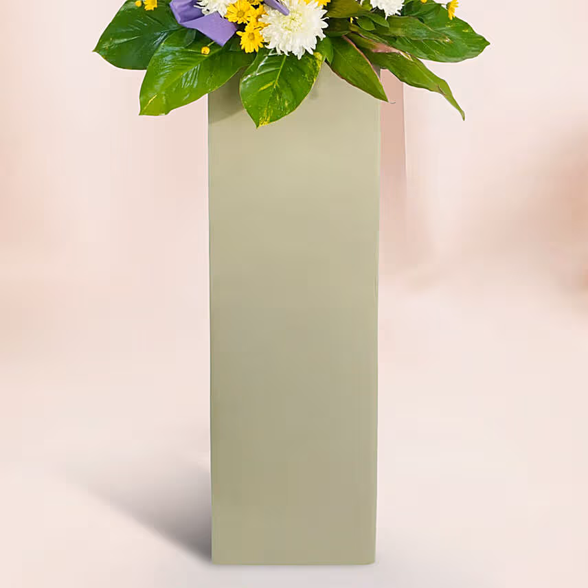 Reverence Condolence Mixed Flowers Grey Stand