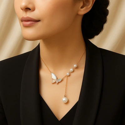 Elegant Enchanted Butterfly Pearl Necklace – Luxurious 925 Sterling Silver with Rose Gold