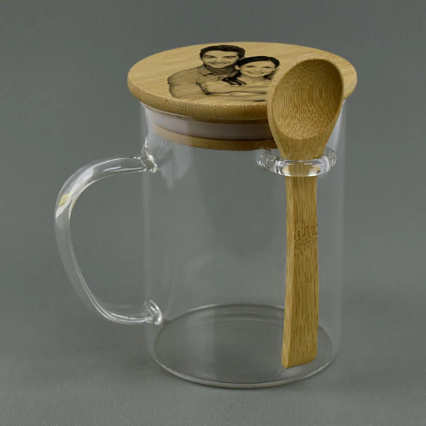 Personalised Glass Mug with Bamboo Lid n Spoon