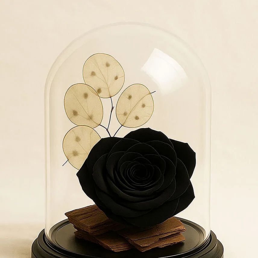 Black Forever Rose In Glass Dome