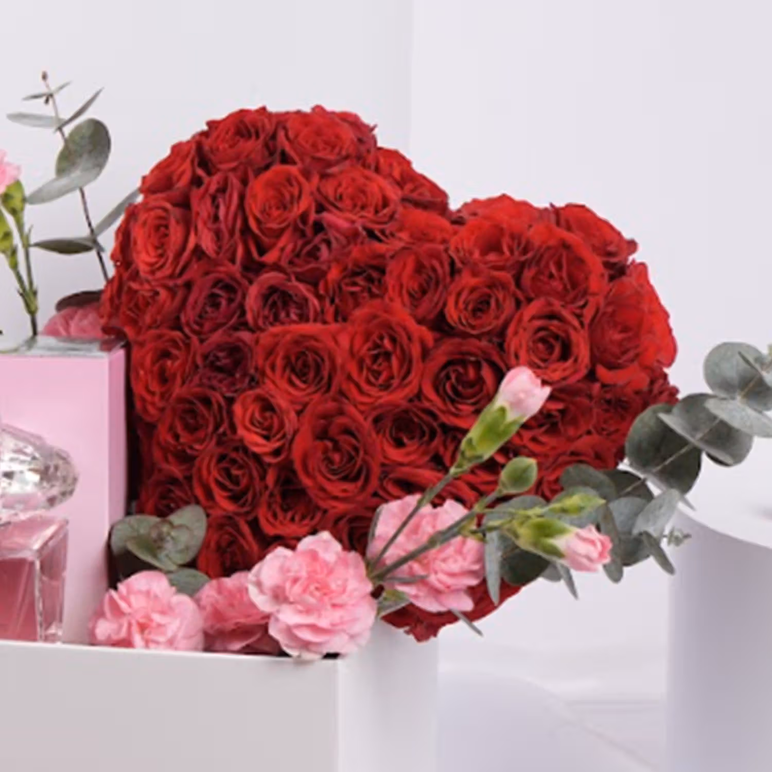 Enchanting Heart of Roses with Versace Bright Crystal and Chocolates