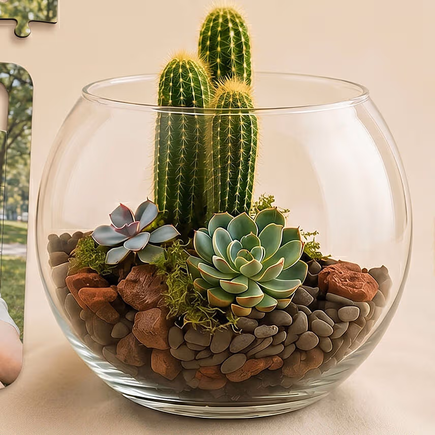Personalised Jigsaw Puzzle with Echeveria Plant Fish Bowl
