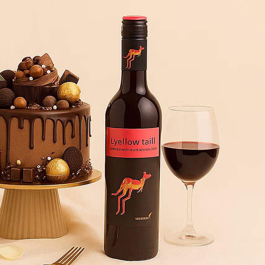 Anniversary Wishes - Flowers Cake & Wine