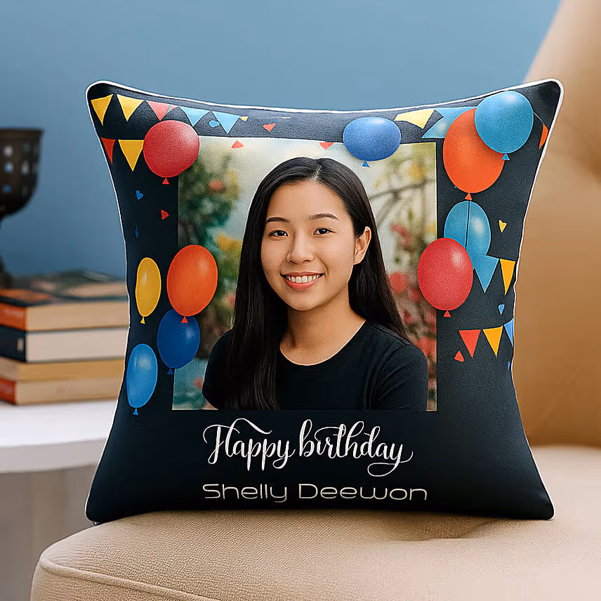 Personalise Your Ghibli Brithday Balloons Cushion