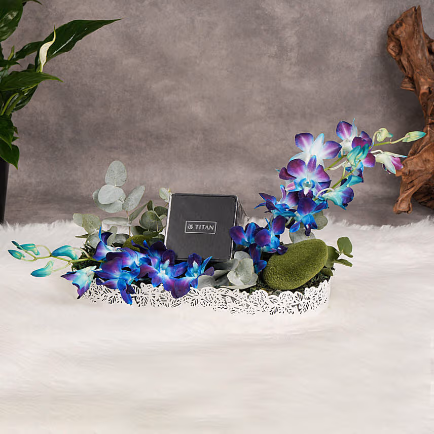 Titan Watch Blue Dial & Flowers for Him
