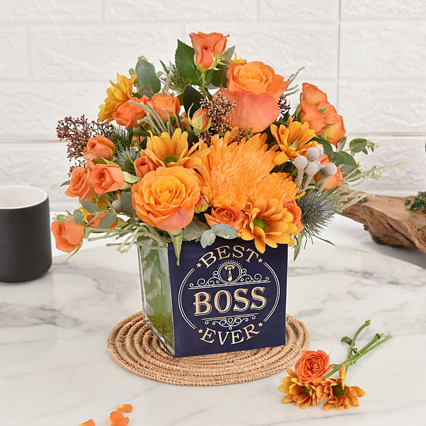 Best Boss Ever Flowers Vase