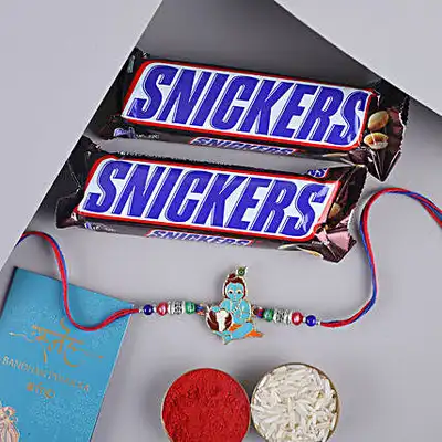 Festive Bal Krishna Rakhi with Snickers Gift Set