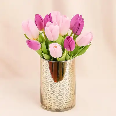 Dazzling Tulips Golden Vase