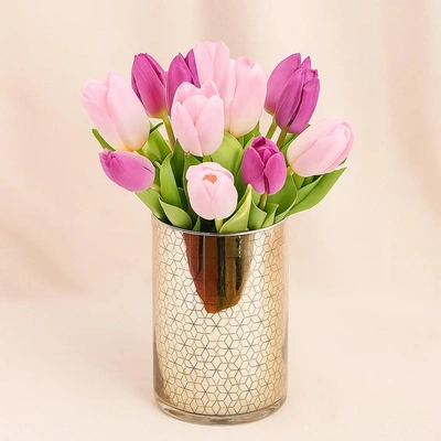 Dazzling Tulips Golden Vase