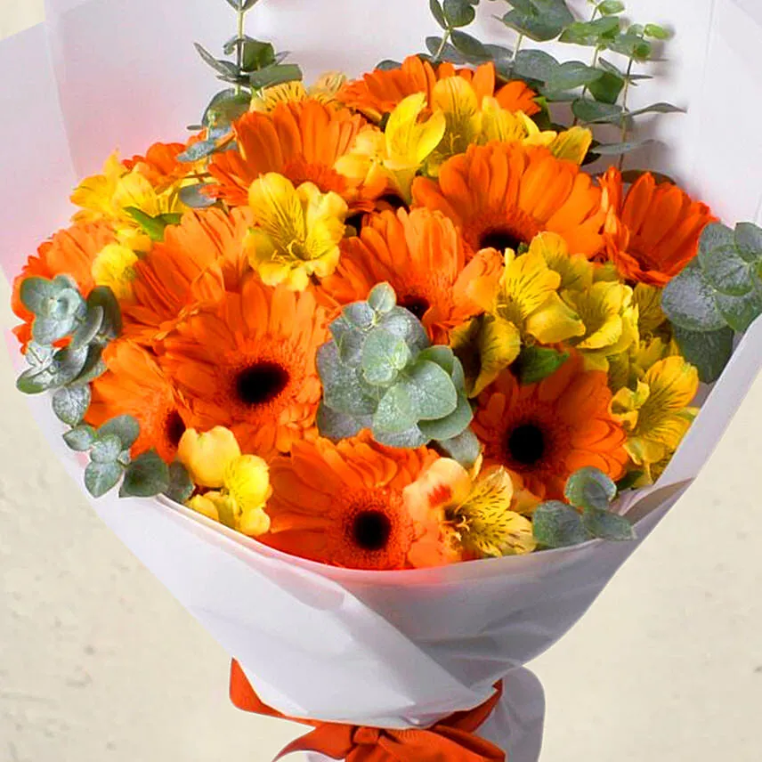 Delightful Gerberas N Alstroemeria Bouquet With Birthday Balloons