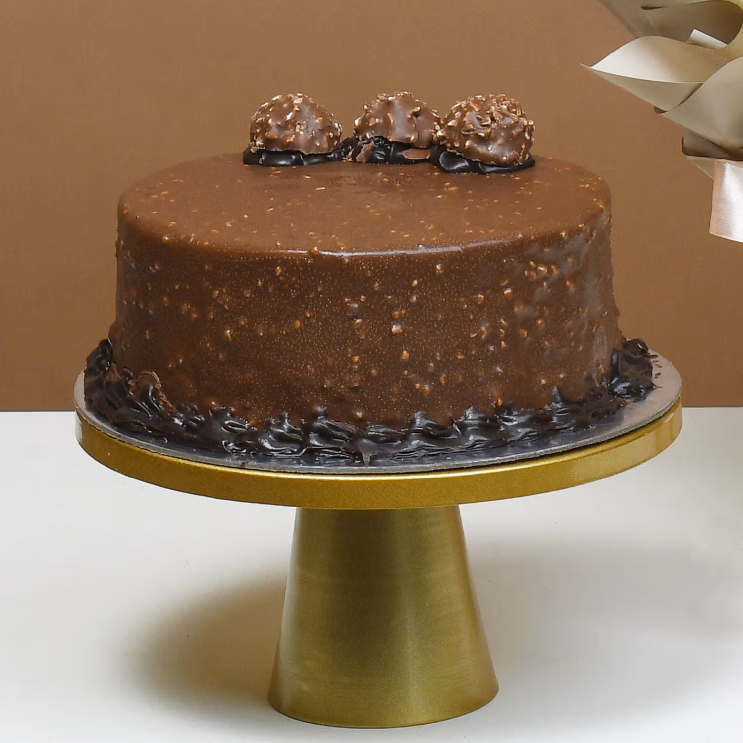 Elegant Bouquet of Roses with Decadent Ferrero Rocher Chocolate Cake
