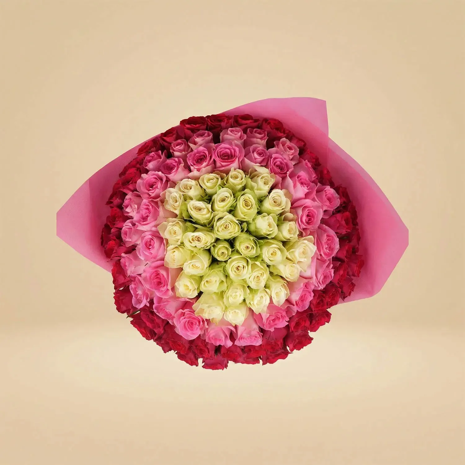 Majestic Symphony of Roses: White, Pink & Dark Pink Elegance