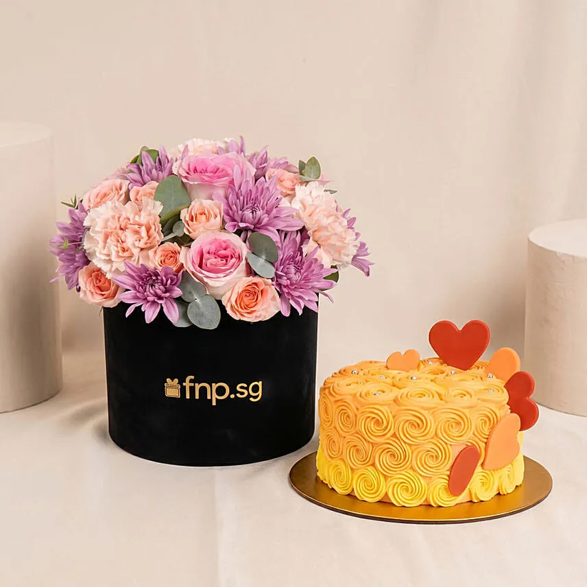 Elegant Floral Chocolate Cake and Flowers Bundle