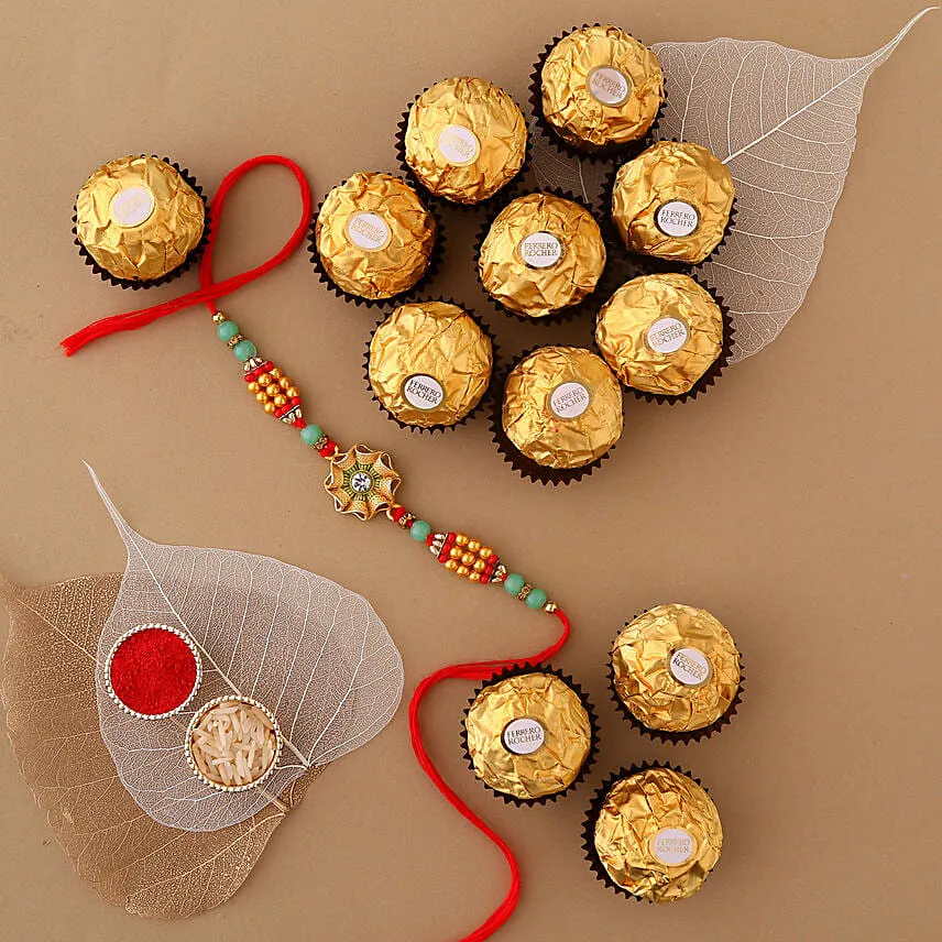 Sneh Trendy Flower Rakhi & Ferrero Rocher Box