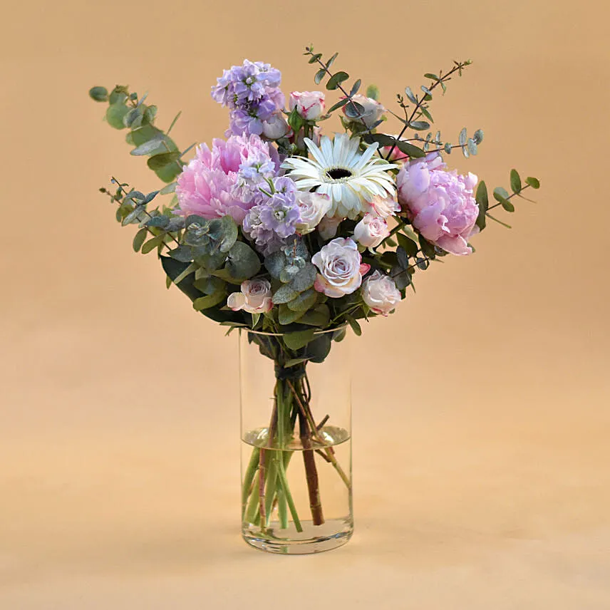 Refreshing Mixed Flowers Cylindrical Vase