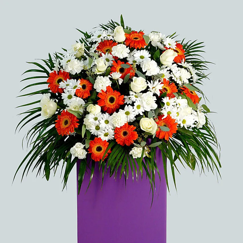 Delightful Mixed Flowers Purple Cardboard Stand
