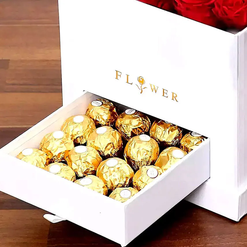 Classic Red Roses Arrangement With Triple Chocolate Cake