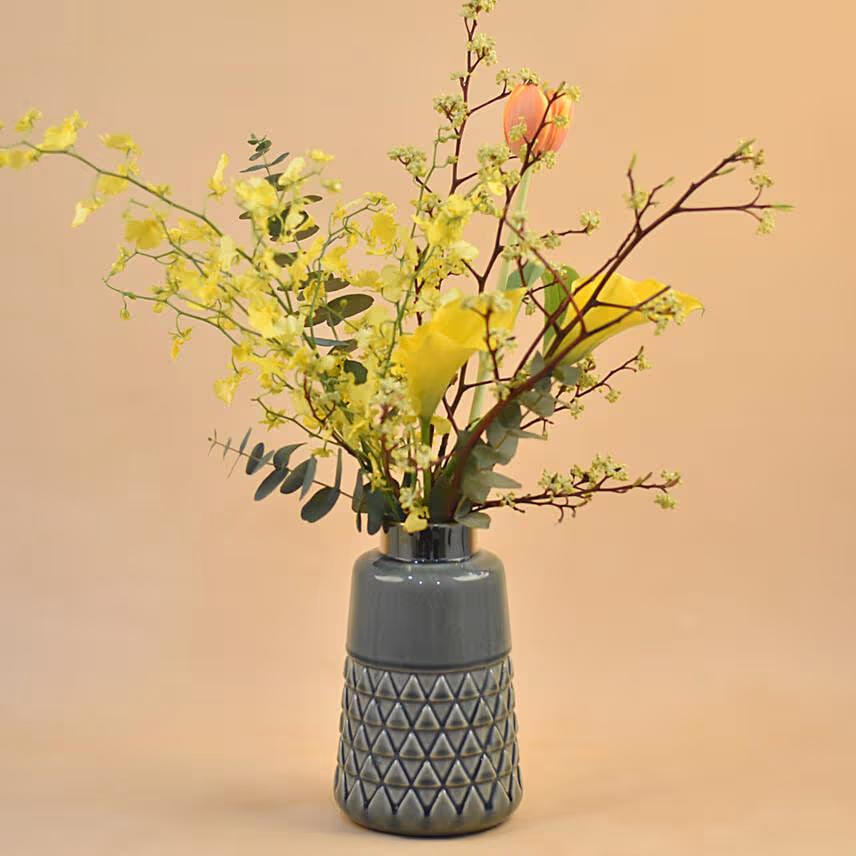 Orange Tulip & Yellow Lily Designer Vase