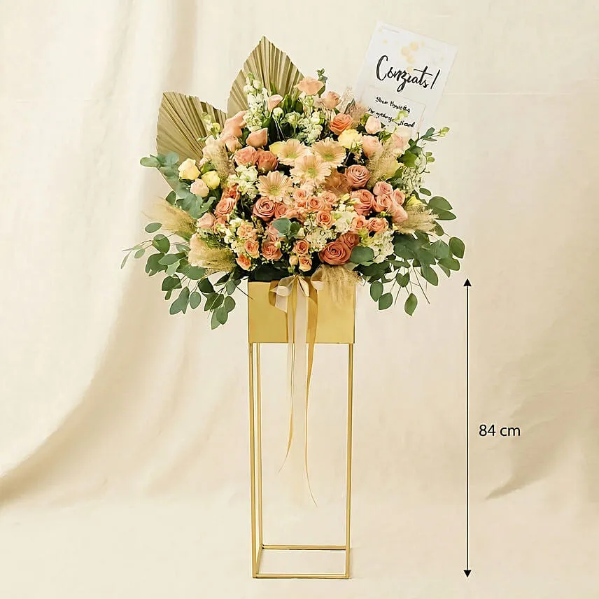 Blissful Mixed Flowers Golden Stand