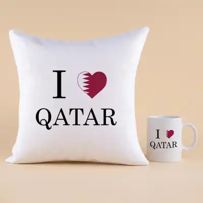 I Love Qatar Cushion and Mug Combo - Perfect Gift Set