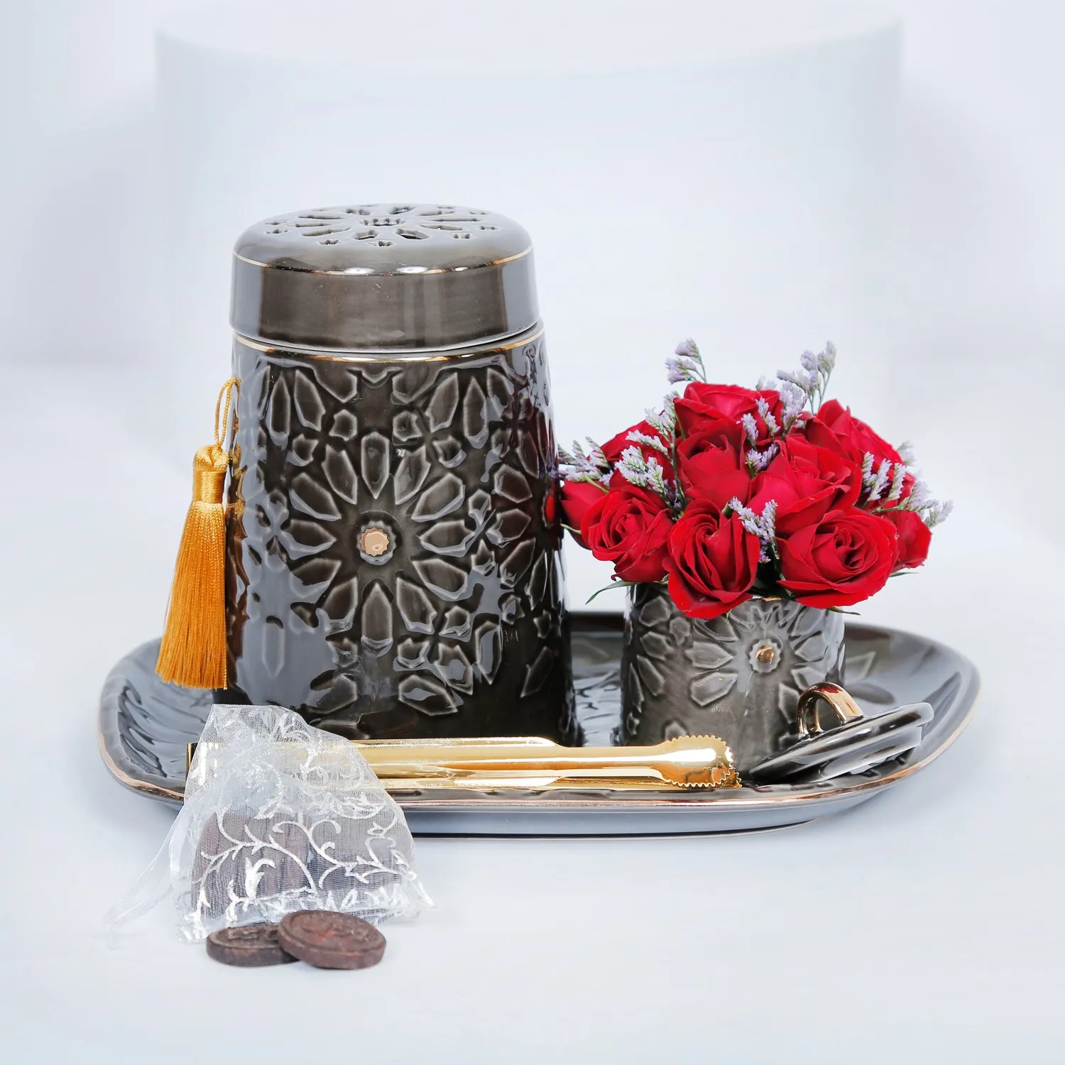 Tranquil Noir Porcelain Incense Burner Gift Set