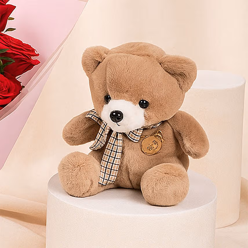 6 Valentines Red Rose Bouquet with Teddy