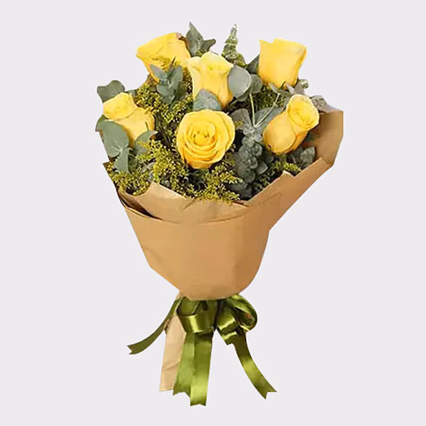 Fresh Flowers & Fruits Basket With Yellow Roses