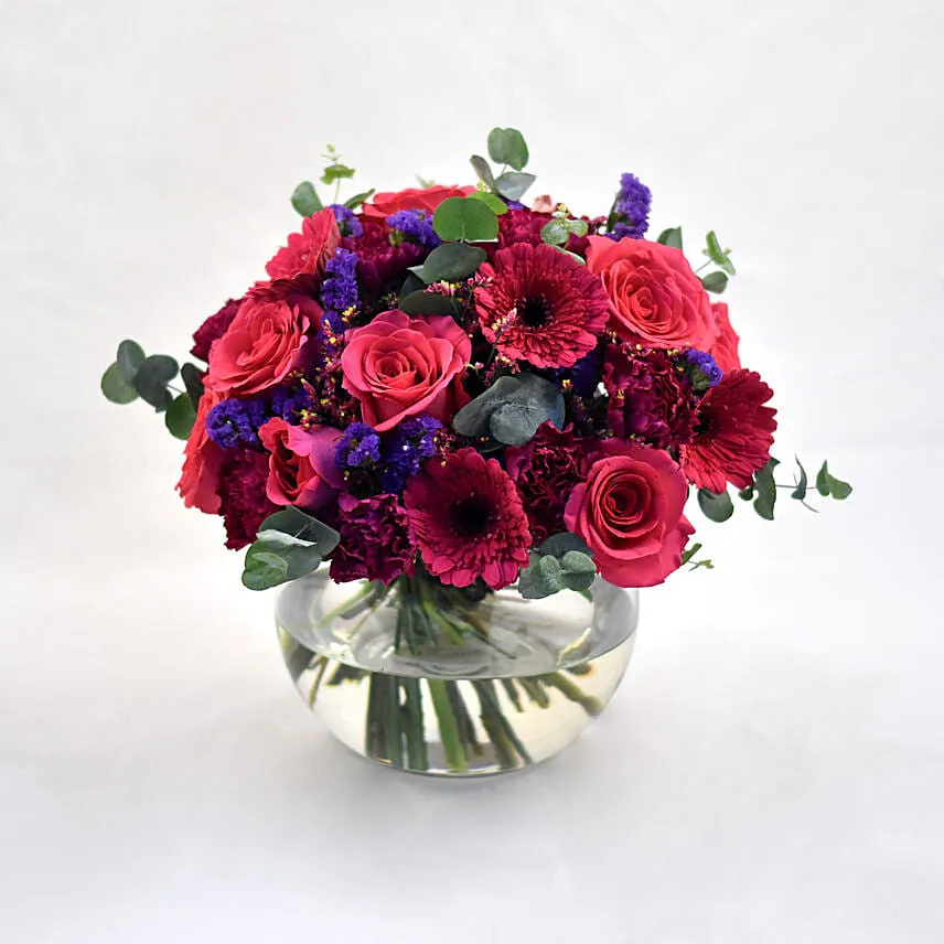 Ravishing Mixed Flowers Fish Bowl Vase