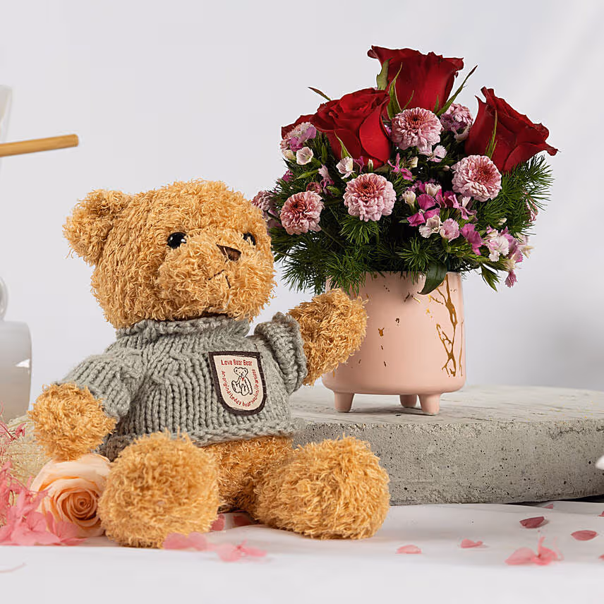 Heartfelt Floral Wishes with Teddy