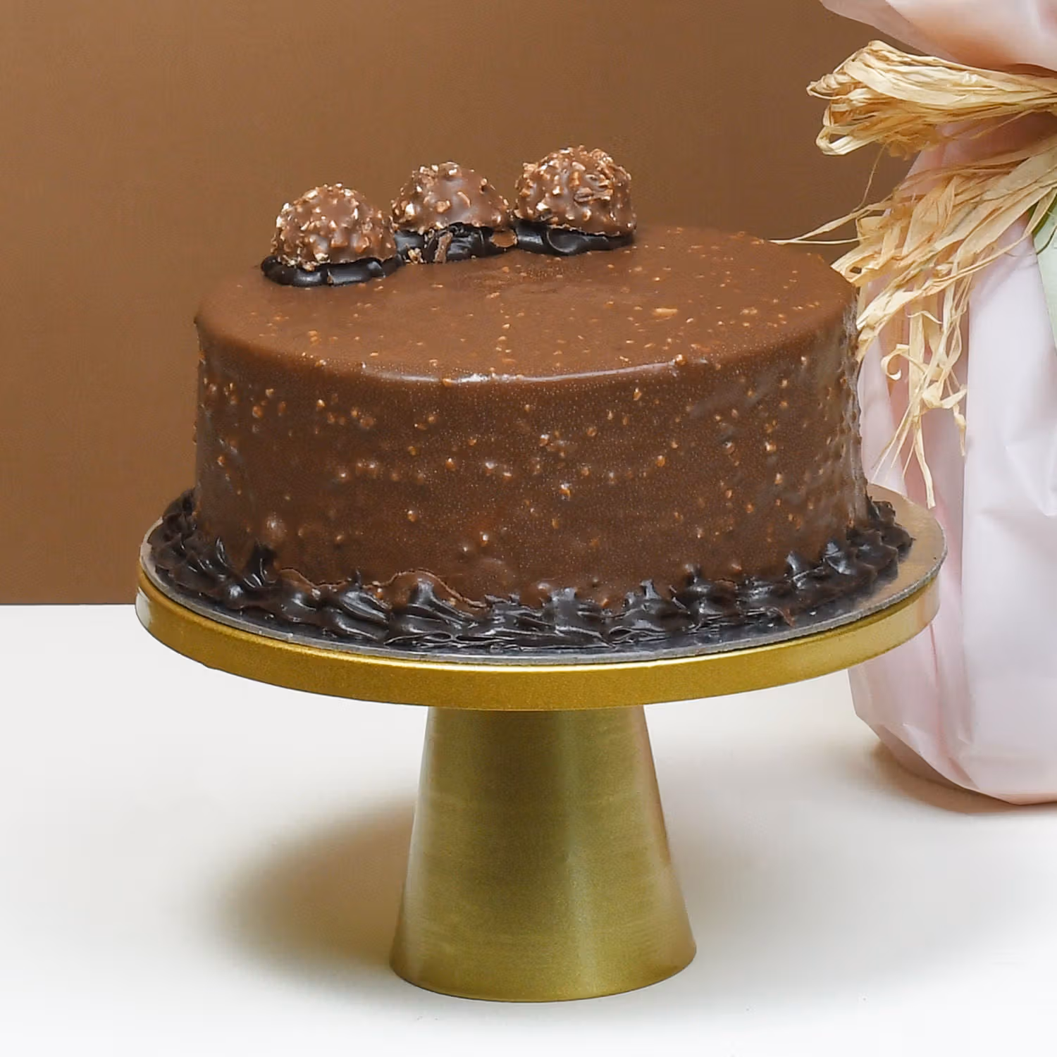 Exquisite Romance: Pink & Red Roses with Ferrero Rocher Chocolate Cake