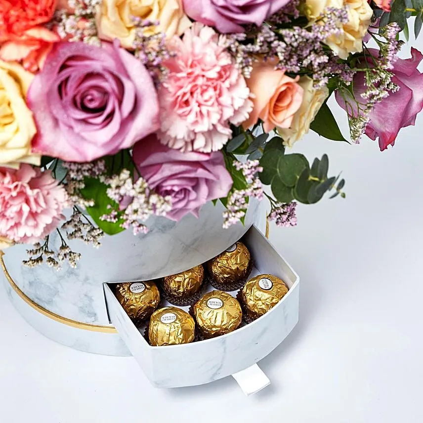 Premium Mixed Flowers White Box Arrangement