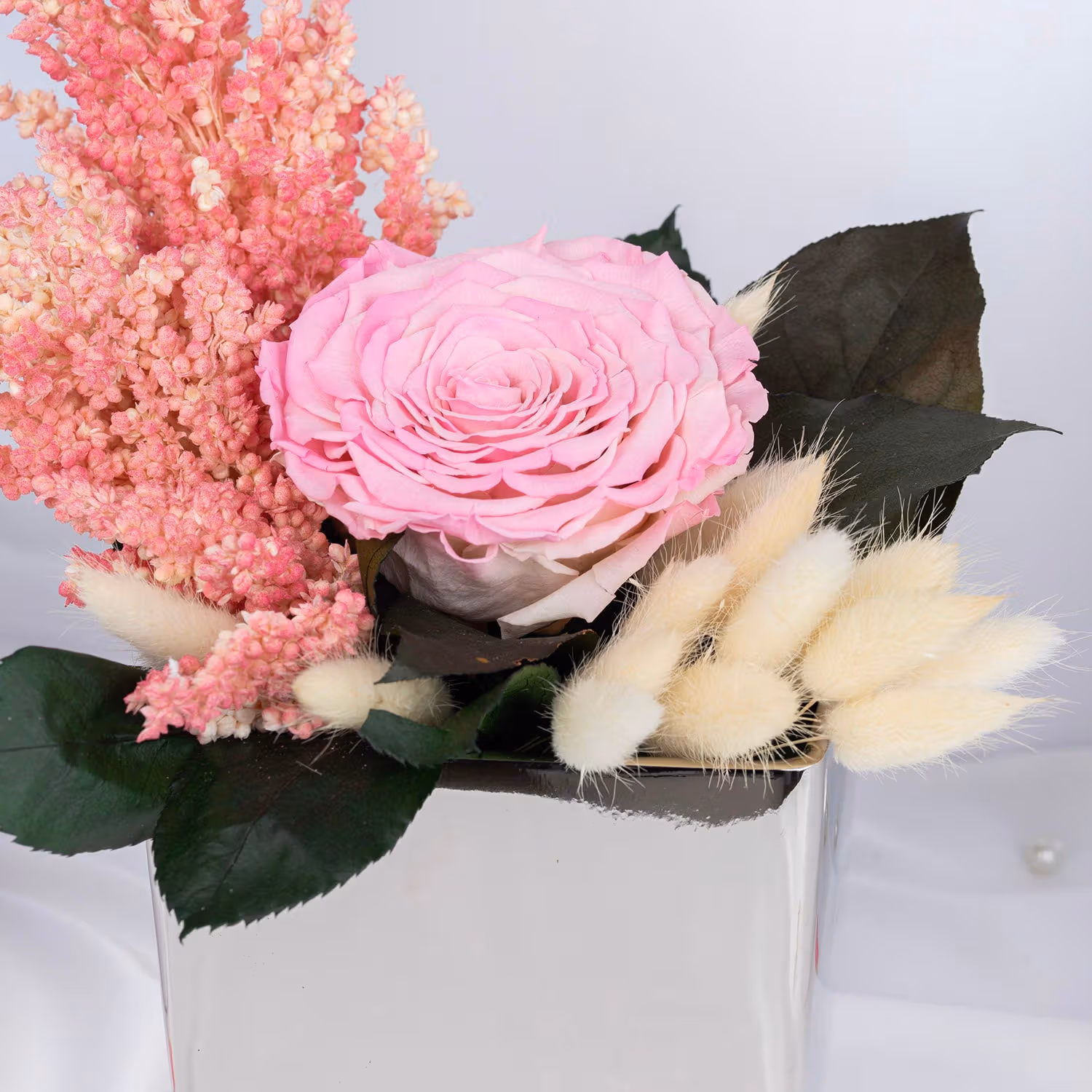 Timeless Pink Radiance | Luxurious Forever Rose in Silver Vase