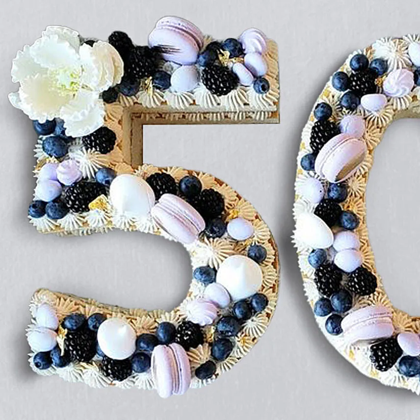 Number 50 Macarons Blueberries Cake