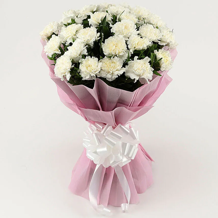 Vibrant White Carnation Bouquet
