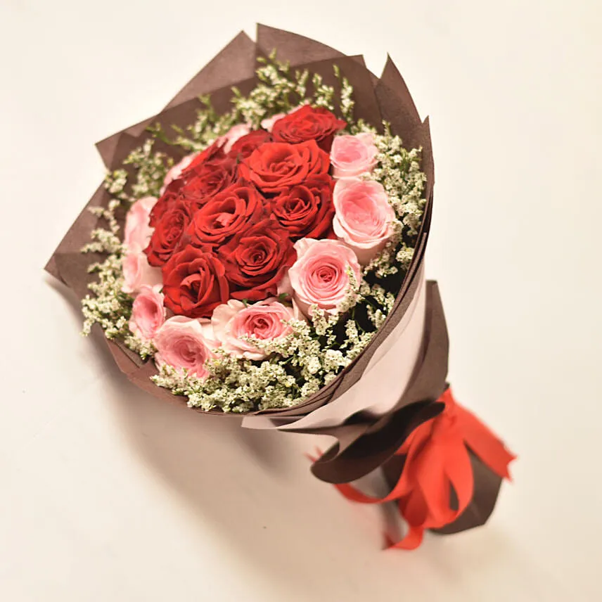 520 Vday Beauty Red N Pink Roses Bouquet