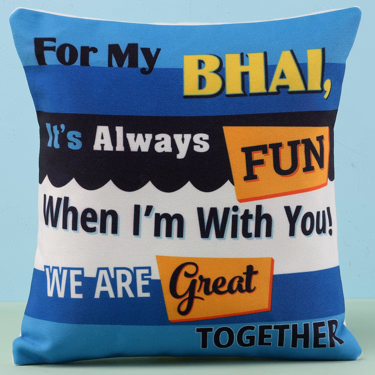 Fun Bhai Printed Cushion - Colorful Friendship Gift for Brothers