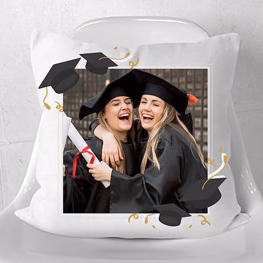 Graduation Special White Personalised Cushion with Cake