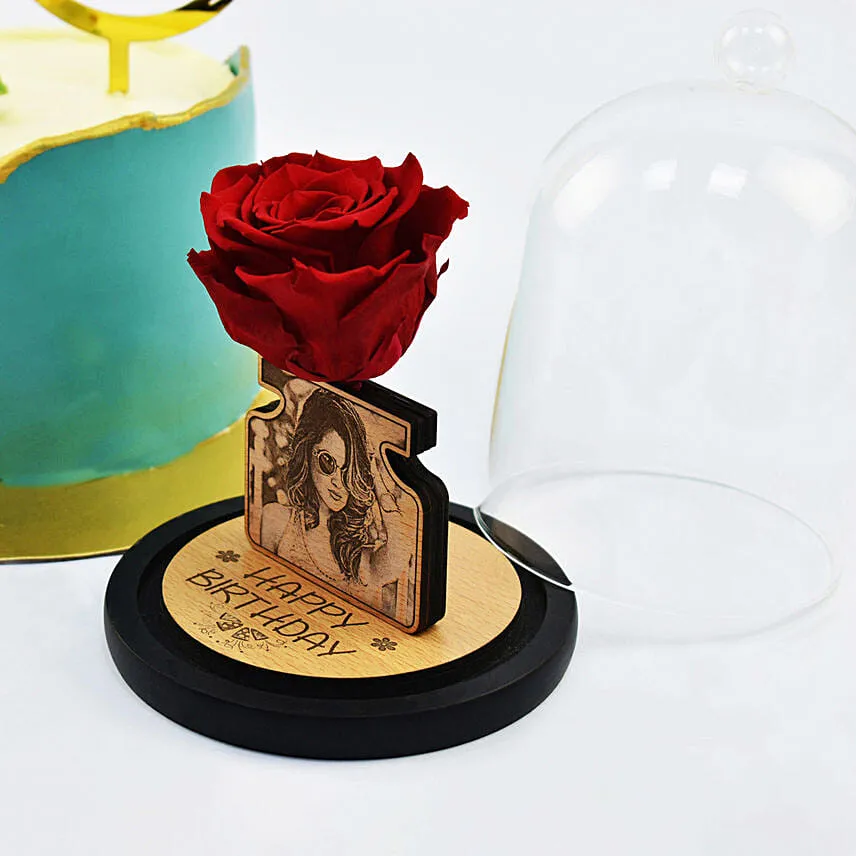 Your Special Birthday Celebration Chocolate Cake with Personalised Forever Rose