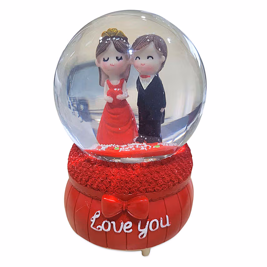 Love You Musical Couple Glass Dome With Teddy