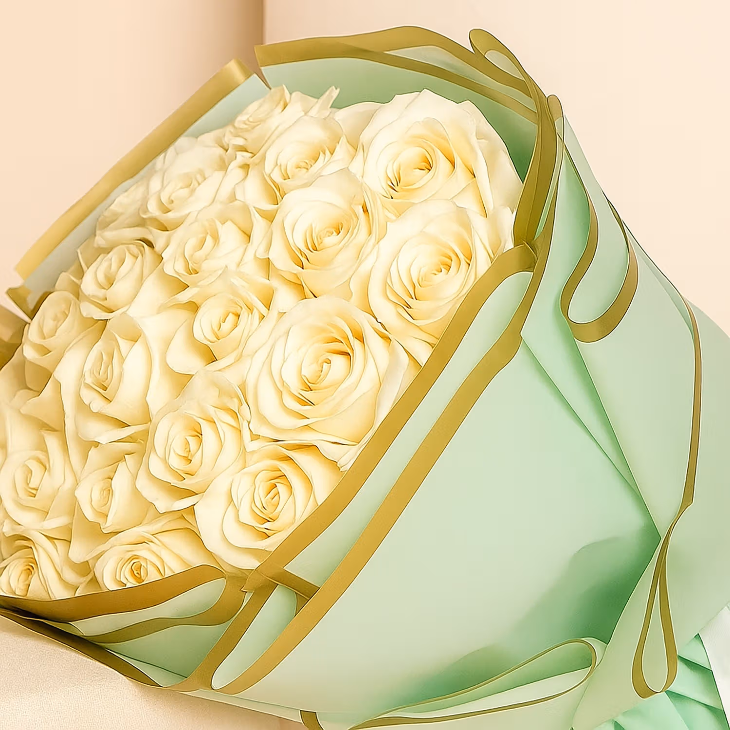 Elegant Bouquet of 30 White Roses with Pink Ribbon