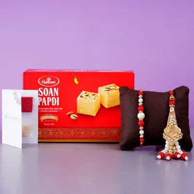 Elegant Bhaiya Bhabhi Rakhi Set with Soan Papdi - Perfect Raksha Bandhan Gift