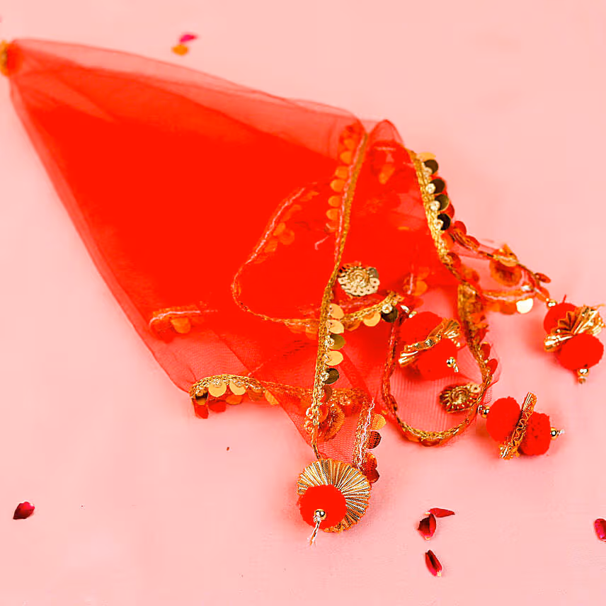 Red Karwa Chauth Pooja Thali Set