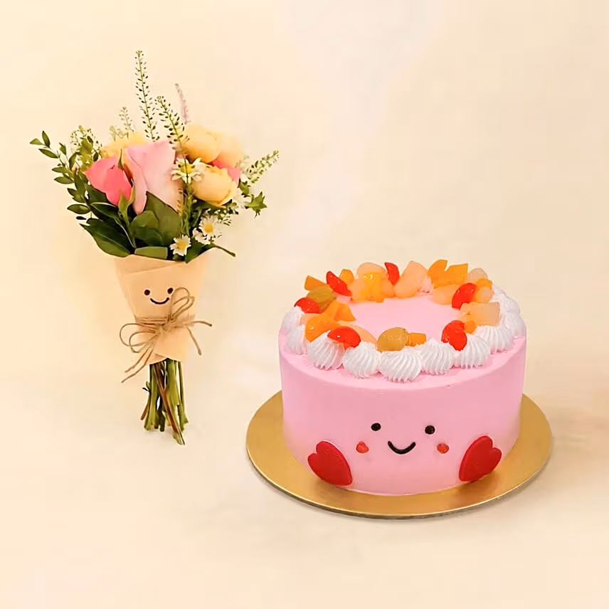 Smiley Mini Jellycat Pastel Bouquet and Jellycat Cake